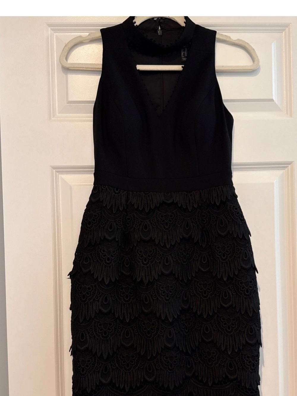 Aidan by Aidan Mattox Black Sleeveless Lace-Tier Midi Dress